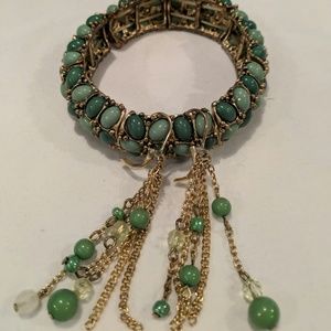 Green/gold bracelet and earring set